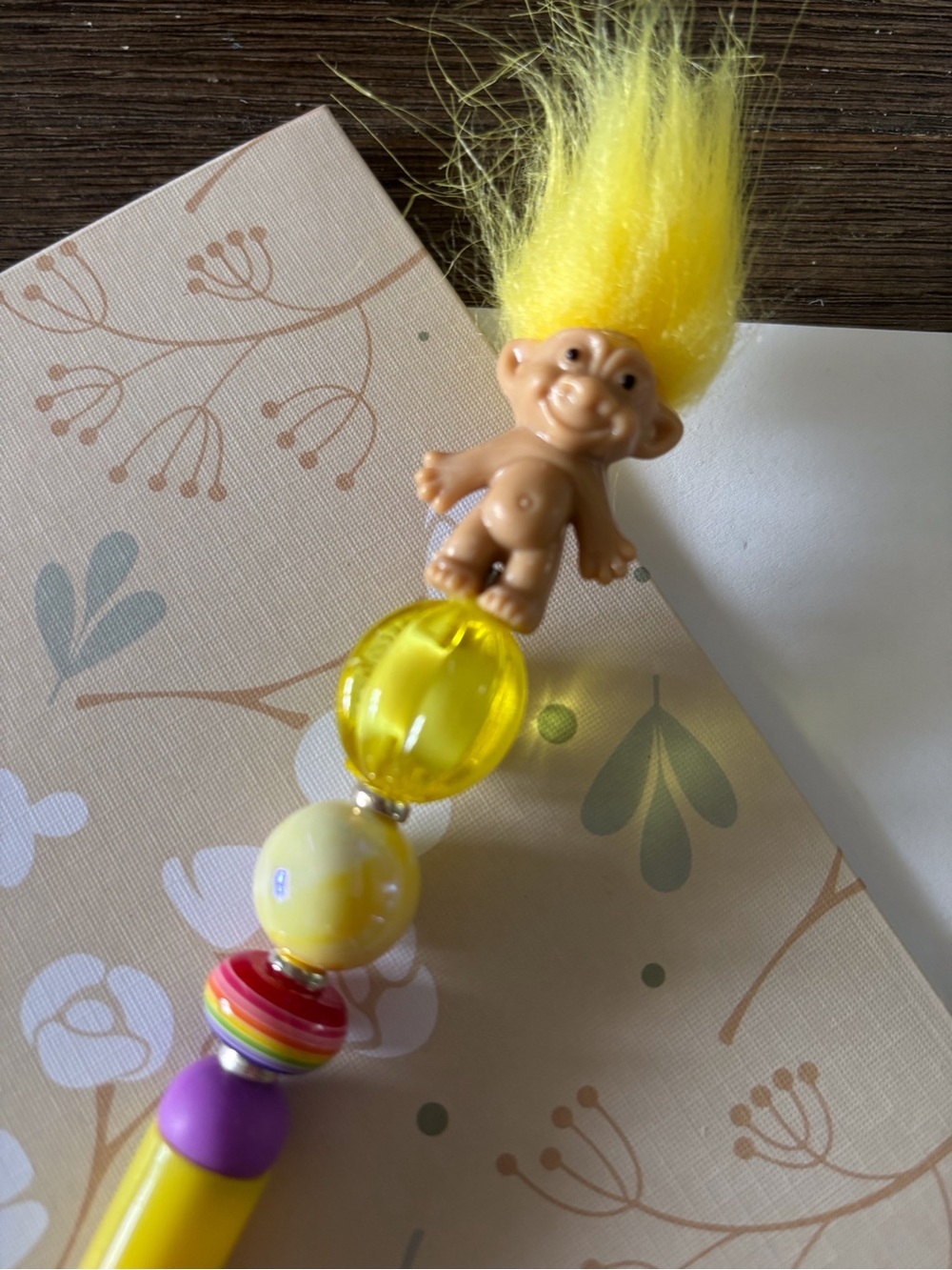 Yellow Troll Doll handmade beaded Pen